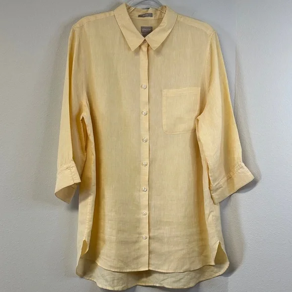 Chico's No Iron Linen Soft Yellow Button-Down Shirt Plus Size 16/18 - Picture 1 of 6